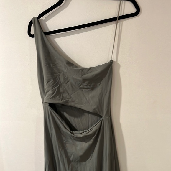 Susana Monaco One-shoulder Cutout High Slit Maxi Dress In Slate - Picture 3 of 9